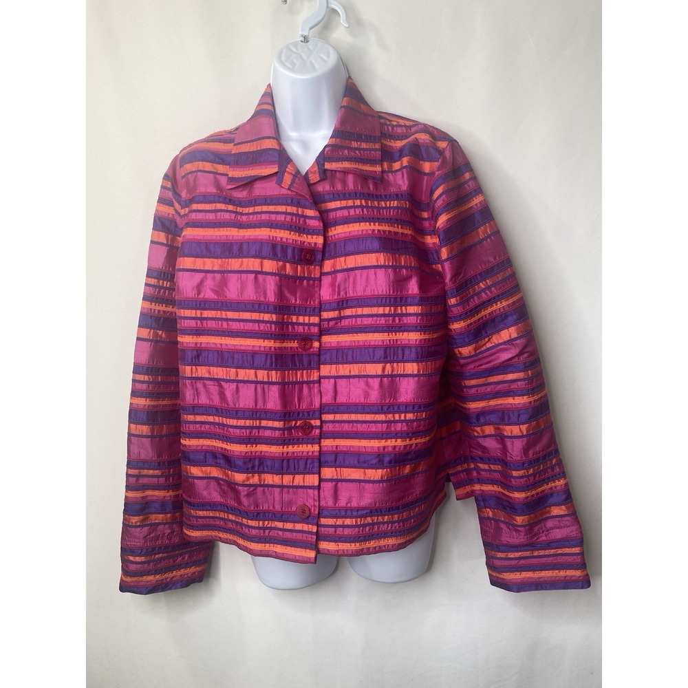Easy Spirit‎ Womens 100% Silk Jacket Size Medium Maximalist Bright Scandi Chic